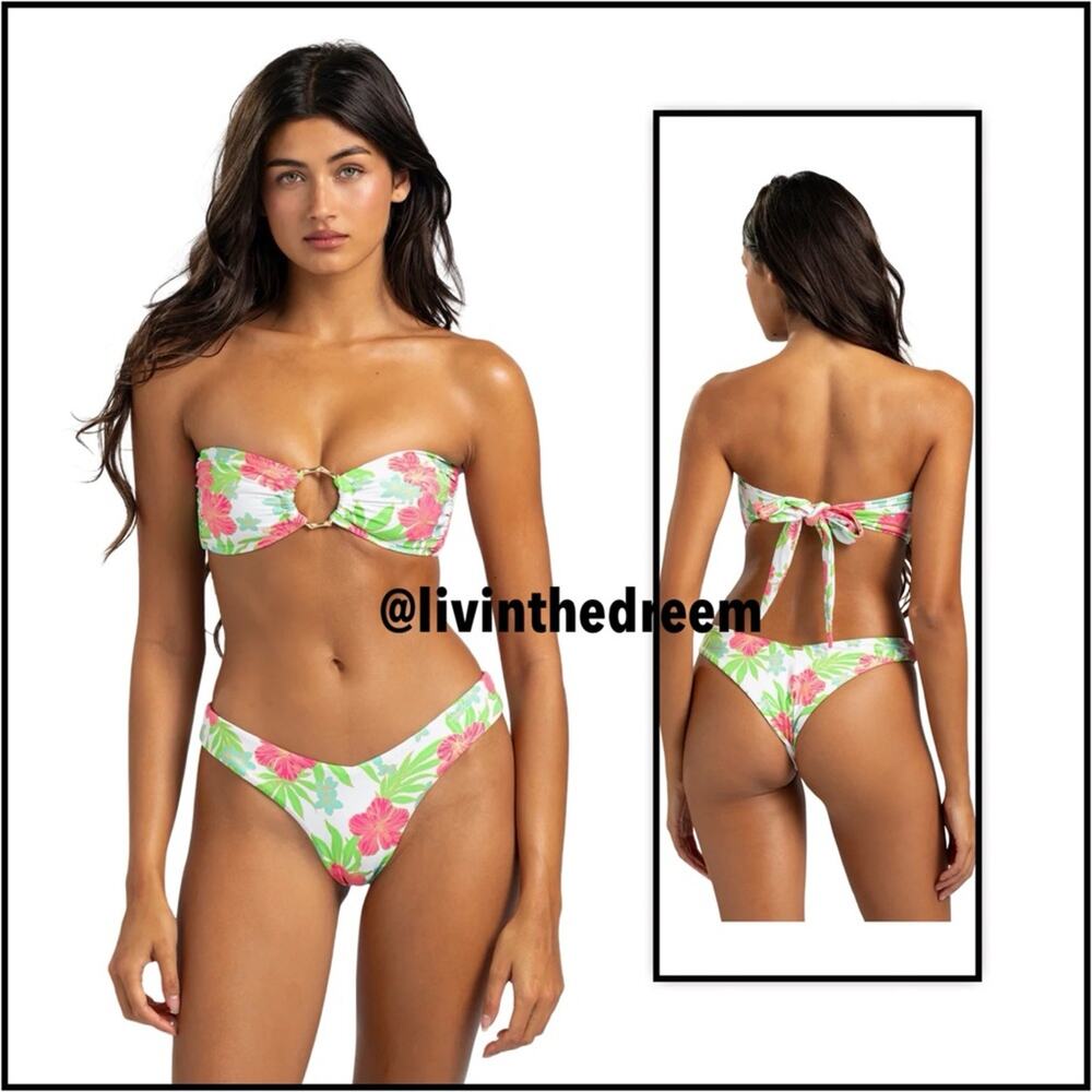 Beach Bunny Bethany Bandeau XL & Bethany Tango Bottom L Pink Jungle Floral $218